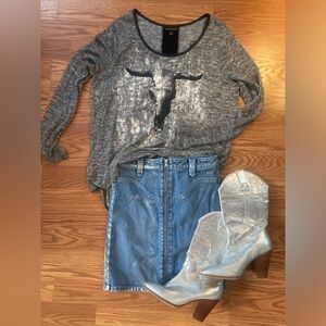 Cow skull graphic rock&republic blouse(only)